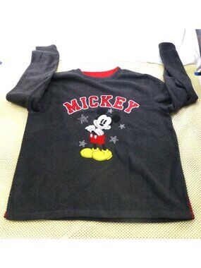 Disney Mickey Mouse Embroidered Gray Long Sleeve Pullover Fleece Shirt Size Larg